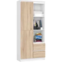 Akord Kantoorkast R11 R80 met 2 Lades en 1 Deur / Furniture Factory / Wit – Sonoma Eik / 80 x 180 x 35 cm