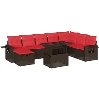 vidaXL 9-delige tuinbankset met kussens, bruin polyrotan