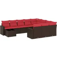 vidaXL 11-delige tuinbankset met kussens, bruin polyrotan