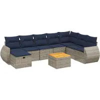 vidaXL 9-delige tuinbankset met kussens, grijs polyrotan