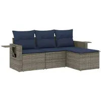 vidaXL 4-delige loungeset voor buiten, met kussens, grijs, kunststof riet