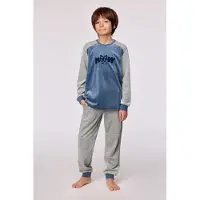 Woody , jongenspyjama, velour, blauw - maat 164