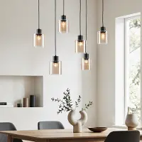 LumenXL Zwarte hanglamp Palaio met amber glas, 6-lichts