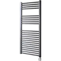 Sanicare Electrische Wifi Radiator HPW Carini 111,8x45 cm Gunmetal Met Thermostaat Zilver Rechtsonder