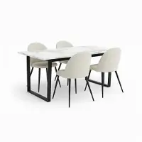 Ebuy24 Tilst eethoek eettafel wit marmer print en 4 stoelen fluweel beige.