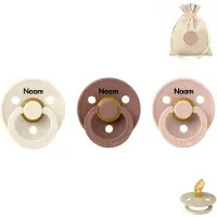 BIBS fopspenen anatomisch met naam - maat 1 - ivory, woochuck en blush + BolleToet speenzakje