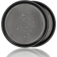 Discountershop Gebaksbordjes en Ontbijtborden Set van 2 – Mat Zwart met Spikkels – Ø20 cm – Keramiek Servies – Zwart Servies Ronde Borden Set