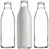 Kadax 3x Glazen Fles 1L met Schroefdop - Ideaal voor Melk, Sap & Dranken