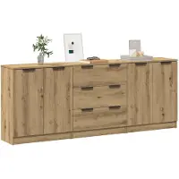 vidaXL Dressoirs, 3 stuks, ambachtelijk eikenfineer, 60x30x70 cm, houtvezelplaat
