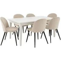Ebuy24 Venedig eethoek eettafel wit 95x180/276 met 2 stuks extra plaat 6 stoelen velours beige.