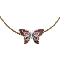 Behave - Ketting - Emaille Vlinder - Bruin Multi - 43 cm + 5,5 cm