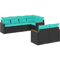 vidaXL 7-delige loungeset voor buiten met kussens, zwart kunststofvlecht