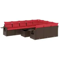 vidaXL 11-delige tuinbankset met kussens, bruin polyrotan