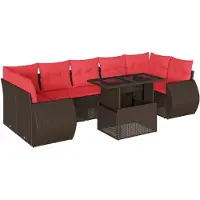 vidaXL 8-delige tuinbankset met kussens, bruin polyrotan