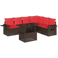 vidaXL 7-delige tuinbankset met kussens, bruin polyrotan