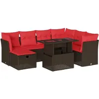 vidaXL 8-delige tuinbankset met kussens, bruin polyrotan