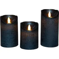 Annas collection Stompkaars rustiek wax bewegende vlam 10/12,5/15x7,5 cm metallic blauw s/3 Anna's Collection