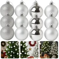 Cheqo Kerstballen Set - Glazen Kerstballen - Kerstbal Wit - Witte Kerstballen - Kerstboom Decoratie - Glimmende Kerstballen - Glitter Kerstballen - Moderne Kerstdecoratie - Kerstballen Set 42 Stuks