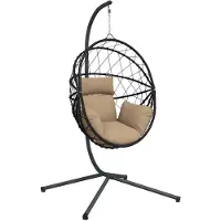 vidaXL Hangstoel met standaard rattan en staal taupe