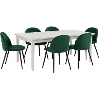 Ebuy24 Venedig eethoek eettafel wit 95x180/276 met 2 stuks extra plaat 6 stoelen velours groen.