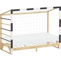 ML-Design | Kinderbed in de vorm van een voetbaldoel met matras (H: 10 cm, 90 x 200 cm), gemaakt van massief grenenhout, houten bed met lattenbodem en doelnet, handbaldoel