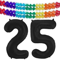 Folat folie ballonnen - Leeftijd cijfer 25 - zwart - 86 cm - en 2x feestslingers gekleurd 600 cm - versiering - feestartikelen