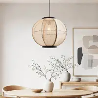 LumenXL Japandi hanglamp Chairo - naturel linnen en zwart hout