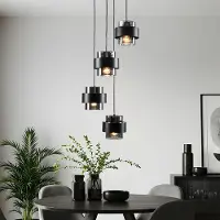 LumenXL Moderne hanglamp zwart met smoke glas, 4-lichts - Fynna