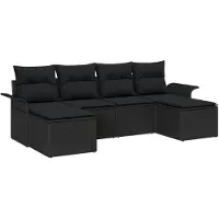 vidaXL Tuinset met 6 zitplaatsen, zwart, van polyrotan