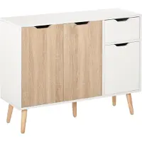 HOMCOM Dressoir - Spaanplaat klasse E1 - 90x30x72cm - Wit, Licht Eiken