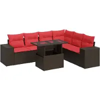 vidaXL 7-delige Loungeset met kussens poly rattan acacia bruin