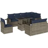 vidaXL 9-delige tuinbankset met kussens, grijs polyrotan