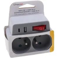 Chacon Contactdoos 2 X 16a + Usb-a+ Usb-c Grijs (48150)
