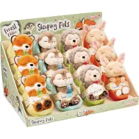 Nici knuffeldier Sleeping Pets pluche dieren met mandje 12 stuks.