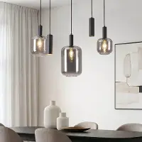 LumenXL Moderne hanglamp Yoku zwart met rookglas, 5-lichts