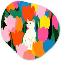 MuchoWow Organische wanddecoratie 40x40 cm - Organisch schilderij Tulpen - Kat - Kleurrijk - Muurdecoratie woonkamer - Kamer decoratie - Schilderijen - Muurcirkel aesthetic