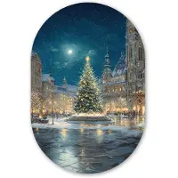 MuchoWow Muurovaal 80x120 cm - Ovale wanddecoratie Kerstnacht - Stadsplein - Meerkleurig - Ovalen schilderij - Muurdecoratie woonkamer - Kamer decoratie - Schilderijen - Wandcirkel