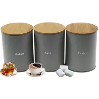 Brunbeste Set van 3 keukencontainers: koffie, thee, suiker - Metaalgrijs