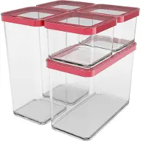 Rotho Loft voedselbewaardozen - set van 5 stuks - rood - 2x 2,1 Liter, 2x 0,5Liter en 1x 1 liter