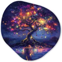 MuchoWow Organische wanddecoratie 40x40 cm - Organisch schilderij Kosmisch - lichtboom - Kerst - Kleurrijk - Muurdecoratie woonkamer - Kamer decoratie - Schilderijen - Muurcirkel aesthetic