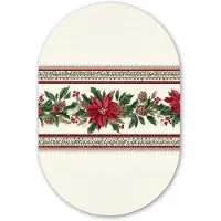 MuchoWow Muurovaal 40x60 cm - Ovale wanddecoratie Kerststrook - Poinsettia - Rood - Groen - Ovalen schilderij - Muurdecoratie woonkamer - Kamer decoratie - Schilderijen - Wandcirkel