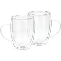 Cheffinger , Set 2 Glazen met dubbelwandig oor 350ml van massief borosilicaatglas, Transparant