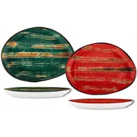 Wilmax ColorBoom Ovale Borden Set Rood Groen Porselein 33 cm