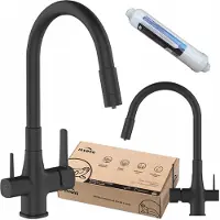 Invena Keukenmengkraan met filter, zwart, flexibele uitloop