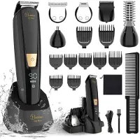 Hatteker 5-in-1 Baardtrimmer Set voor Mannen – Lichaamstrimmer, Tondeuse, Neustrimmer en Scheerapparaat – Dubbel Oplaadstation, Twee Oplaadmethoden, Waterdicht