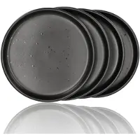 Discountershop Gebaksbordjes en Ontbijtborden Set van 4 – Mat Zwart met Spikkels – Ø20 cm – Keramiek Servies – Zwart Servies Ronde Borden Set