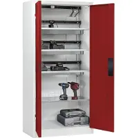 C+P Comfort acculaadkast met massieve plaatstalen deuren, H 1950 x B 930 x D 500 mm, lichtgrijs/ruinrood