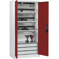 C+P Comfort acculaadkast met massieve plaatstalen deuren, H 1950 x B 930 x D 500 mm, lichtgrijs/ruinrood