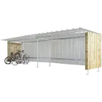 Mottez BS811CSUI fietsoverkapping, uitbreiding voor B811C fietsoverkapping, B 2250 x D 3990 x H 2150 mm, bruin-grijs