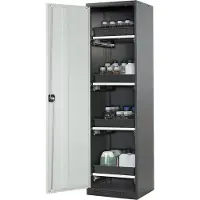 ASECOS Chemicaliënkast, vleugeldeur, 4 uittrekbare bakken, 545x520x1950 mm, lichtgrijs